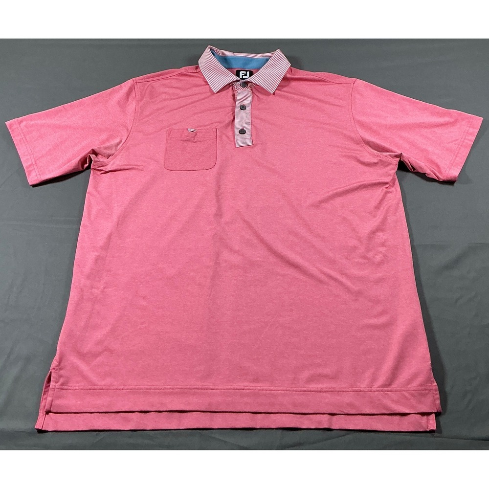FootJoy Mens Pink Heathered Performance Golf Polo Shirt Striped Collar Size L